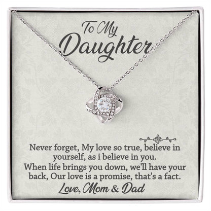 To My Daughter-Never Forget-Love Knot Necklace