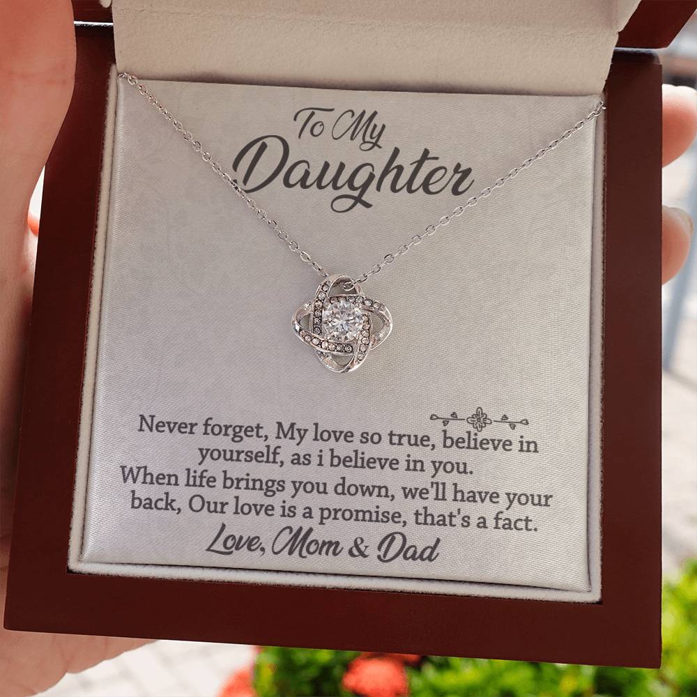 To My Daughter-Never Forget-Love Knot Necklace