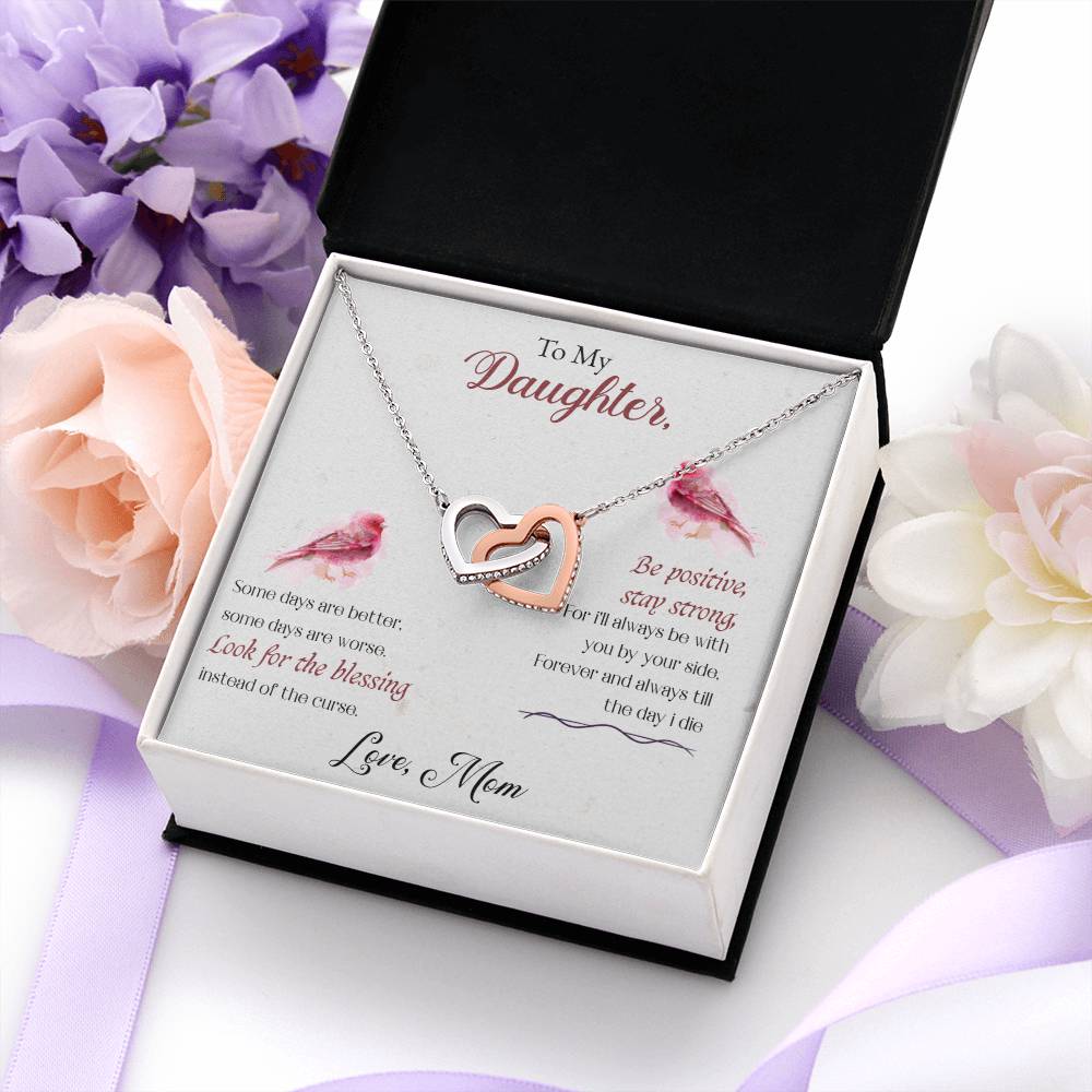 To My Daughter-Stay Strong-Interlocking Hearts Necklace