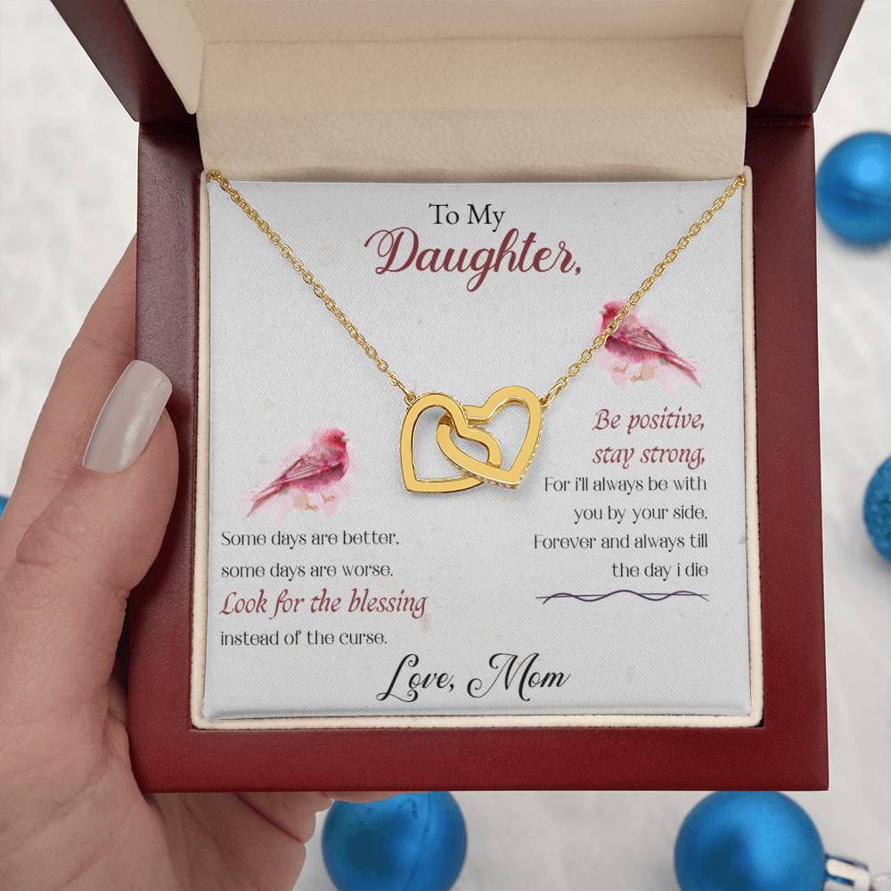 To My Daughter-Stay Strong-Interlocking Hearts Necklace