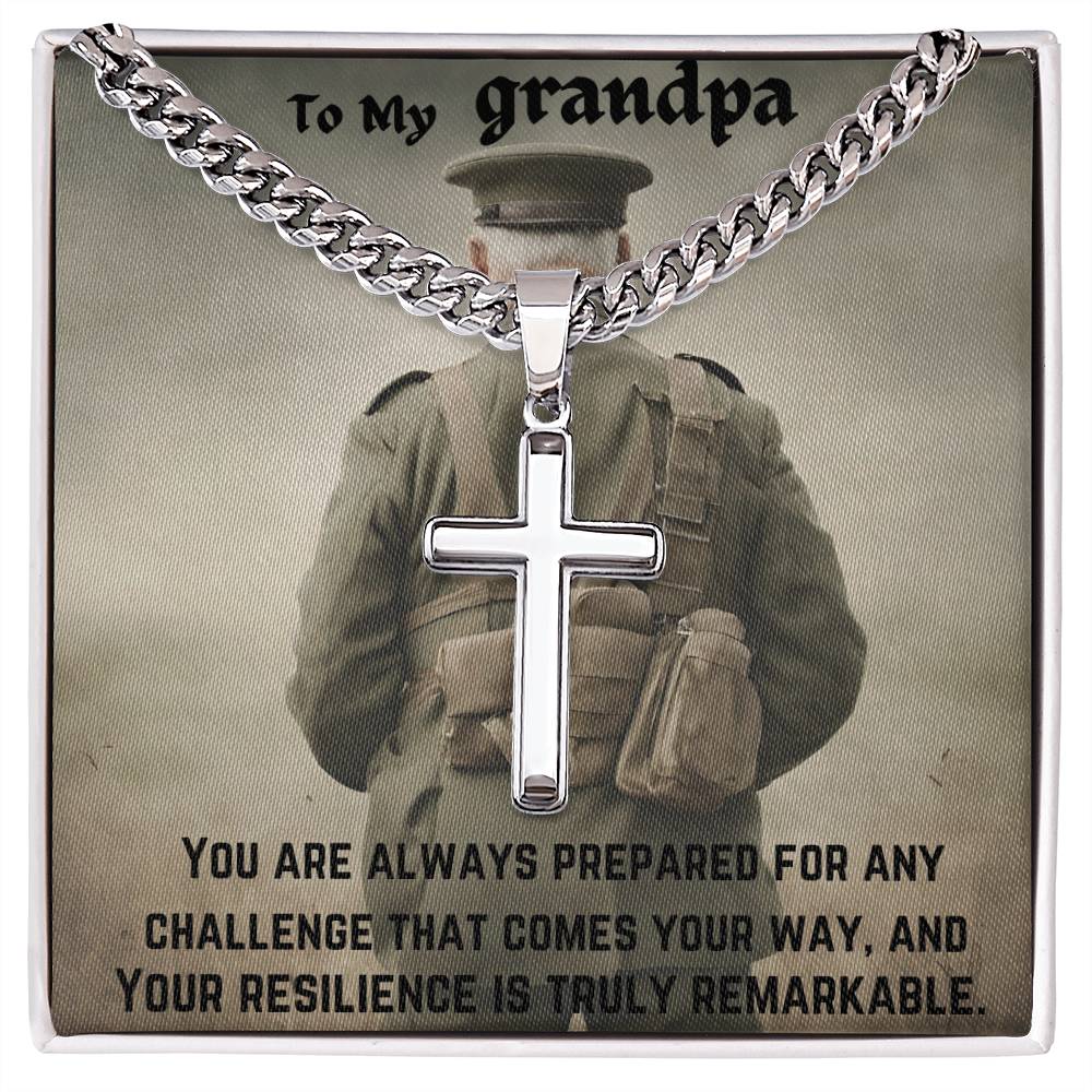 To My Grandfather-Cross Necklace with Cuban Chain-You Are Remarkable.
