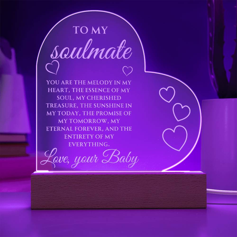 To My Soulmate - You Are The Melody To My Heart - Engraved Acrylic Heart Plaque - Gift For Couple